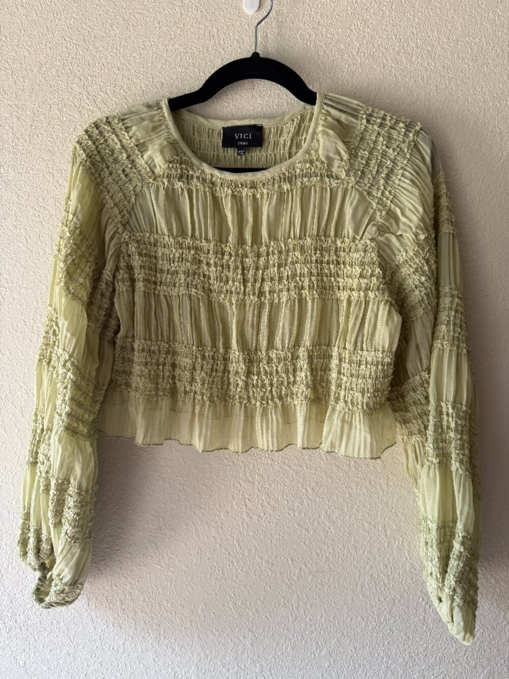 VICI sheer green crop top, size S